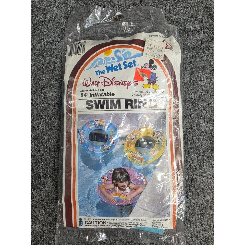 The Wet Set Walt Disney 24" Inflatable Swim Ring Vtg Mickey & Friends 1983